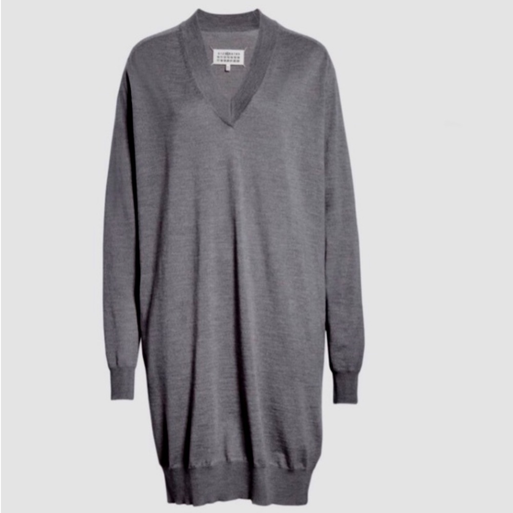 Maison Margiela Gray Long Sleeve V-neck Sweater Dress